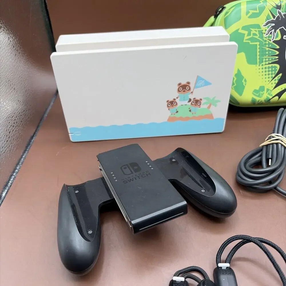 Nintendo Switch Bundle: Docking Station Charger Joy Con Grip Straps Travel Case